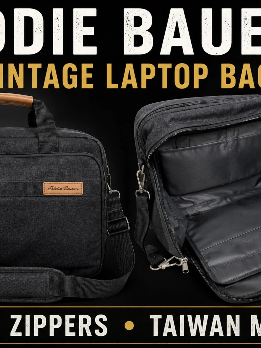 Vintage Eddie Bauer Black Laptop Brief with Brown Accent